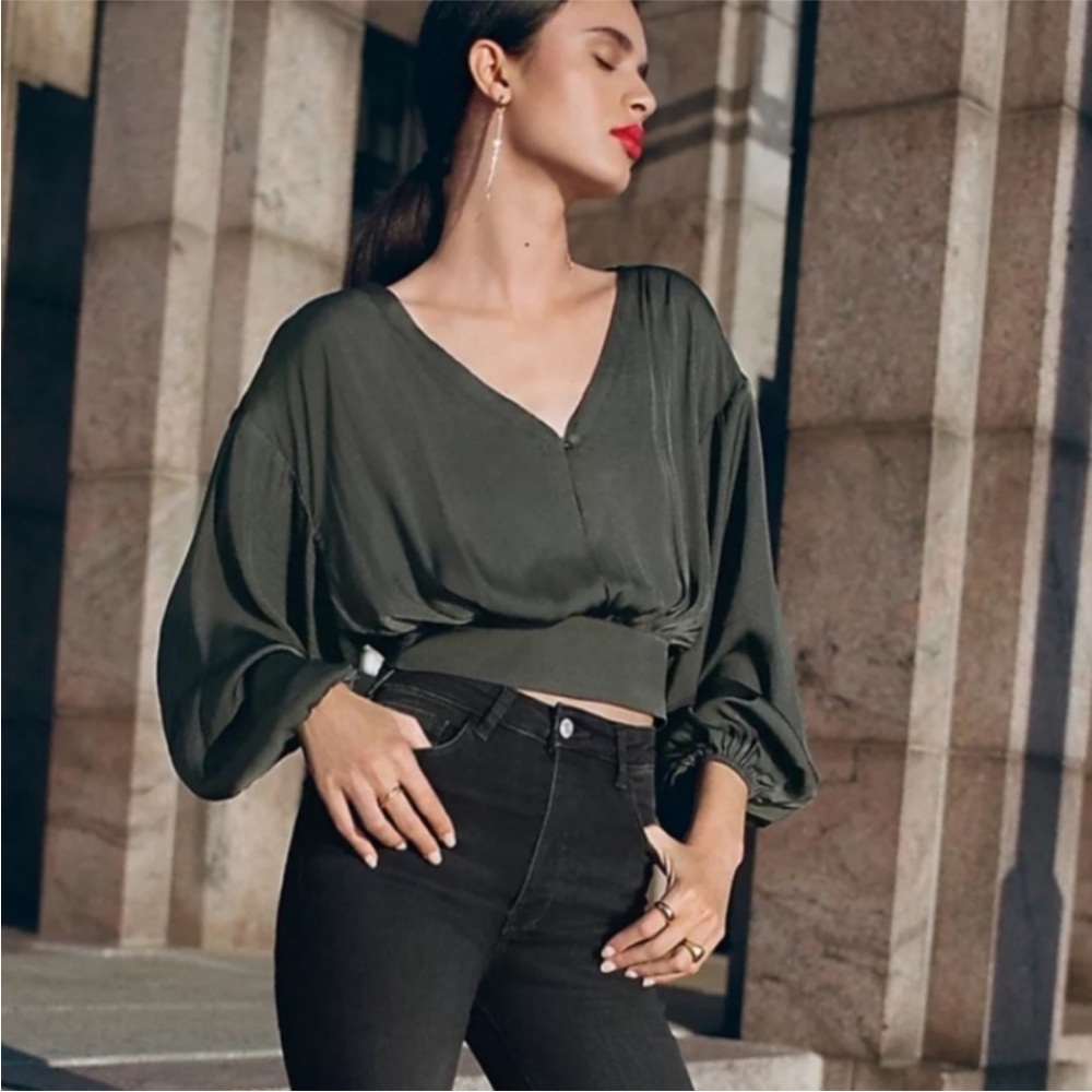 Anthropologie Tie-Waist Blouse in Moss NWT